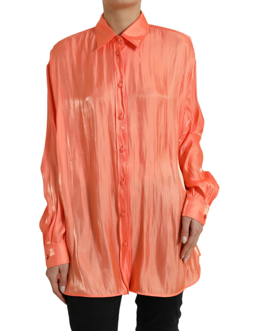 Dolce &amp; Gabbana Peach Long Sleeve Button Down Blouse Top