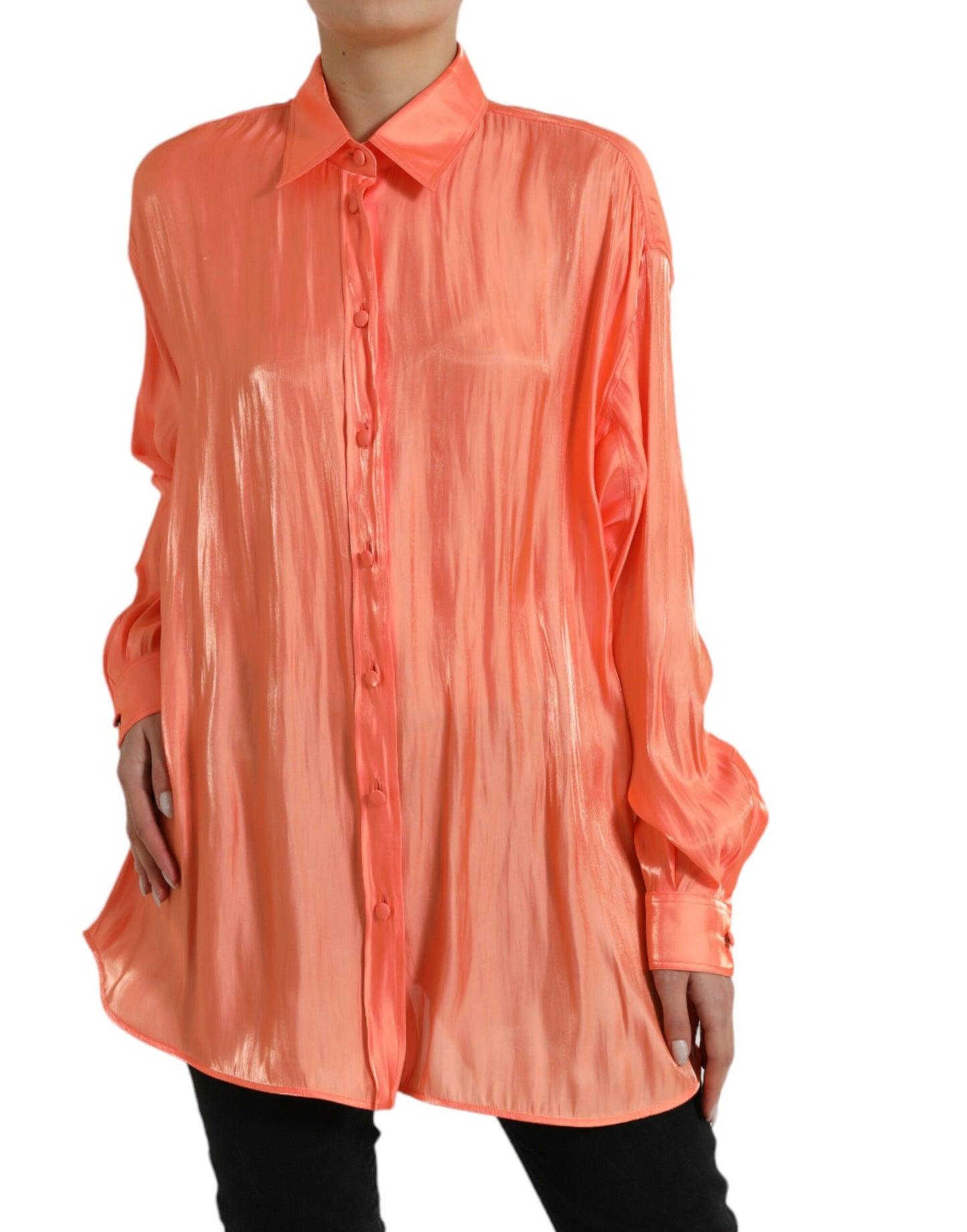 Dolce &amp; Gabbana Peach Long Sleeve Button Down Blouse Top