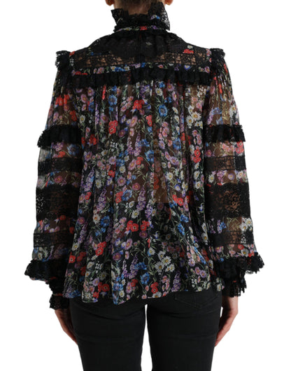 Dolce &amp; Gabbana Black Floral Print Long Sleeves Blouse Top