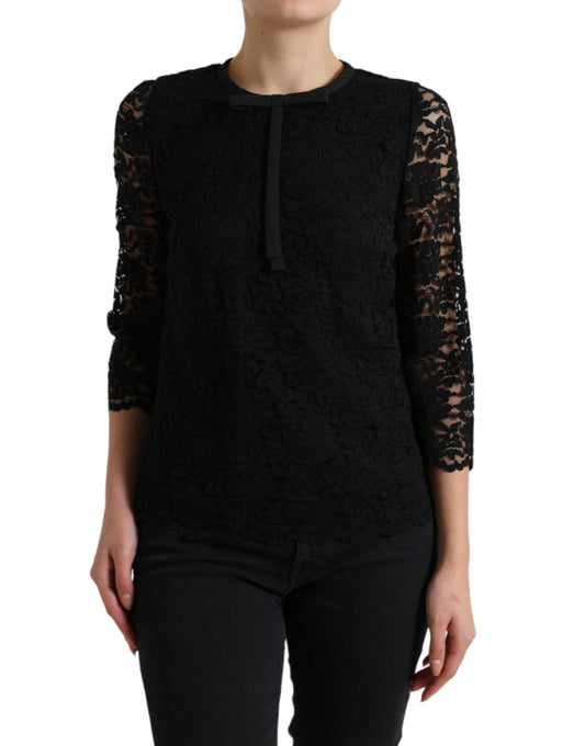 Dolce &amp; Gabbana Black STAFF Blouse Floral Lace Nylon Top