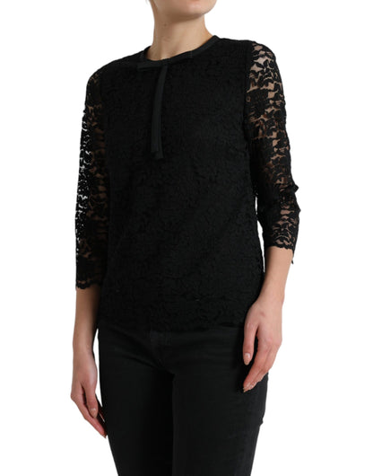 Dolce &amp; Gabbana Black STAFF Blouse Floral Lace Nylon Top