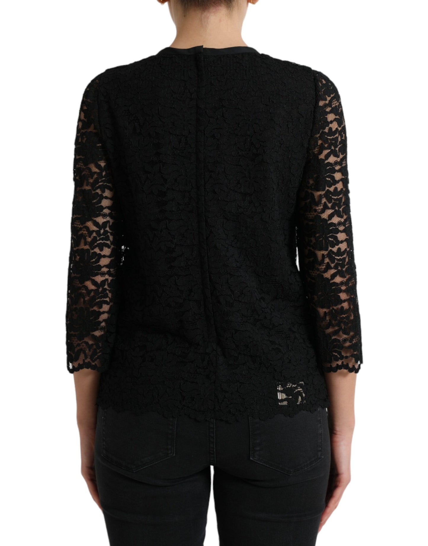 Dolce &amp; Gabbana Black STAFF Blouse Floral Lace Nylon Top