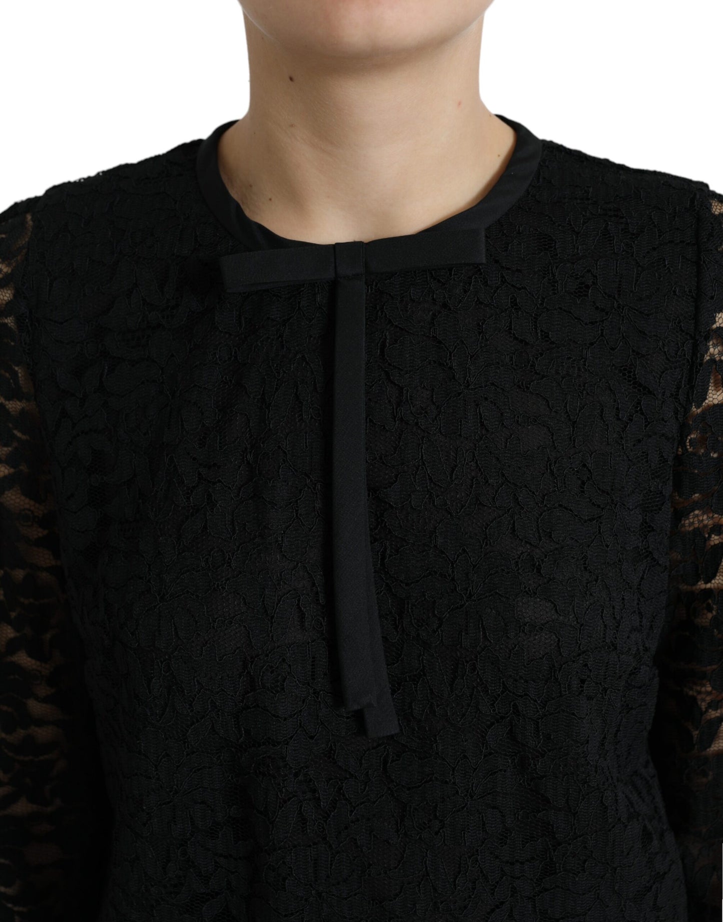 Dolce &amp; Gabbana Black STAFF Blouse Floral Lace Nylon Top