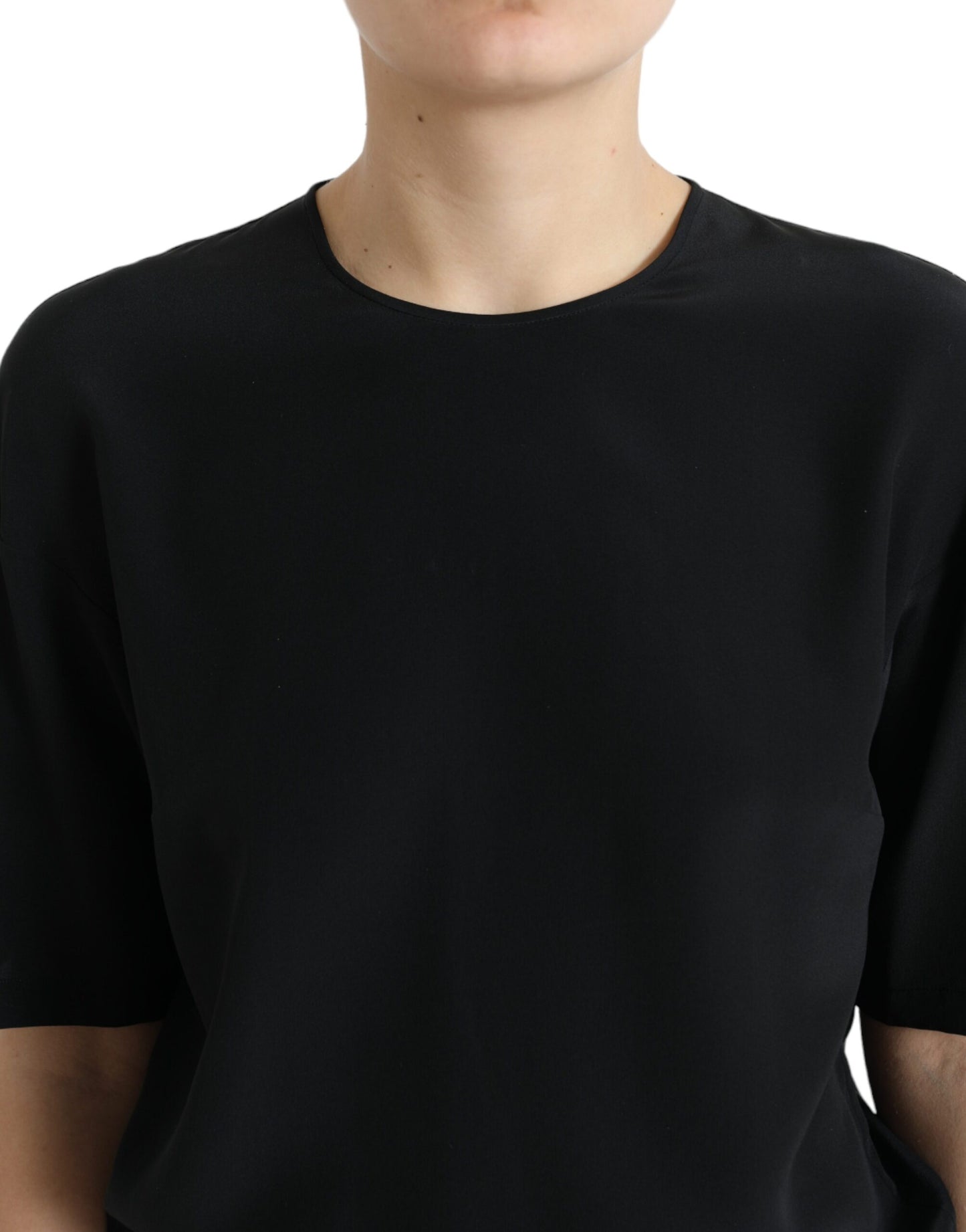 Dolce &amp; Gabbana Black Silk Round Neck Short Sleeve Blouse Top