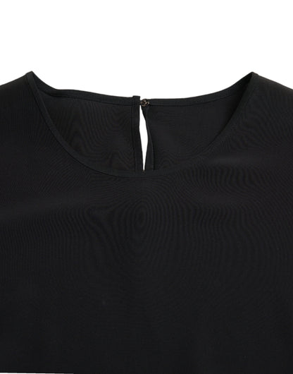 Dolce &amp; Gabbana Black Silk Round Neck Short Sleeve Blouse Top