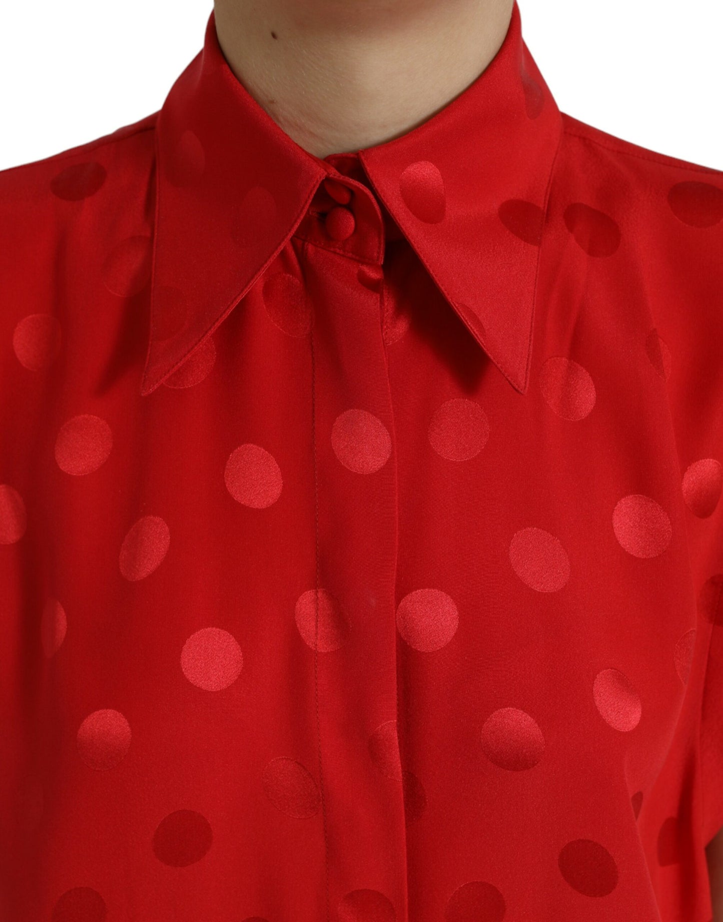 Dolce &amp; Gabbana Red Polka Dot Sleeveless Collared Blouse Top