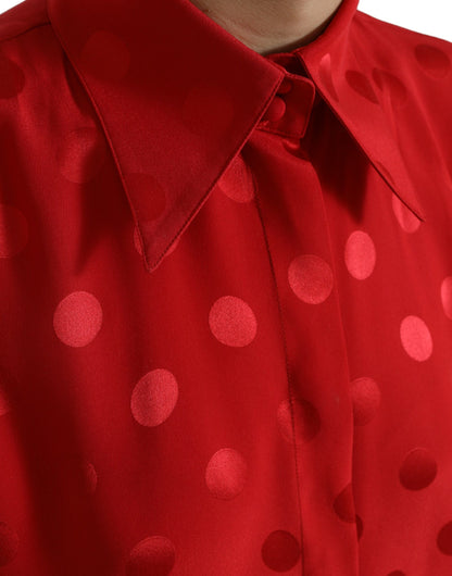 Dolce &amp; Gabbana Red Polka Dot Sleeveless Collared Blouse Top