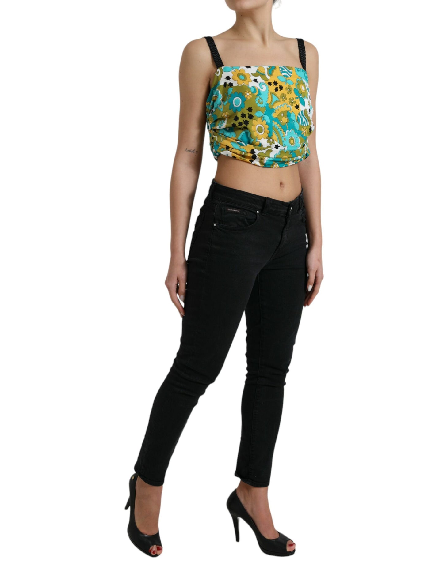 Dolce &amp; Gabbana Multicolor Floral Sleeveless Cropped Top