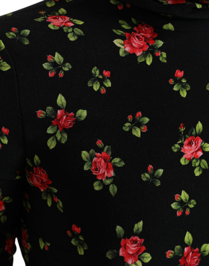 Dolce &amp; Gabbana Black Rose Print Turtle Neck Blouse Top