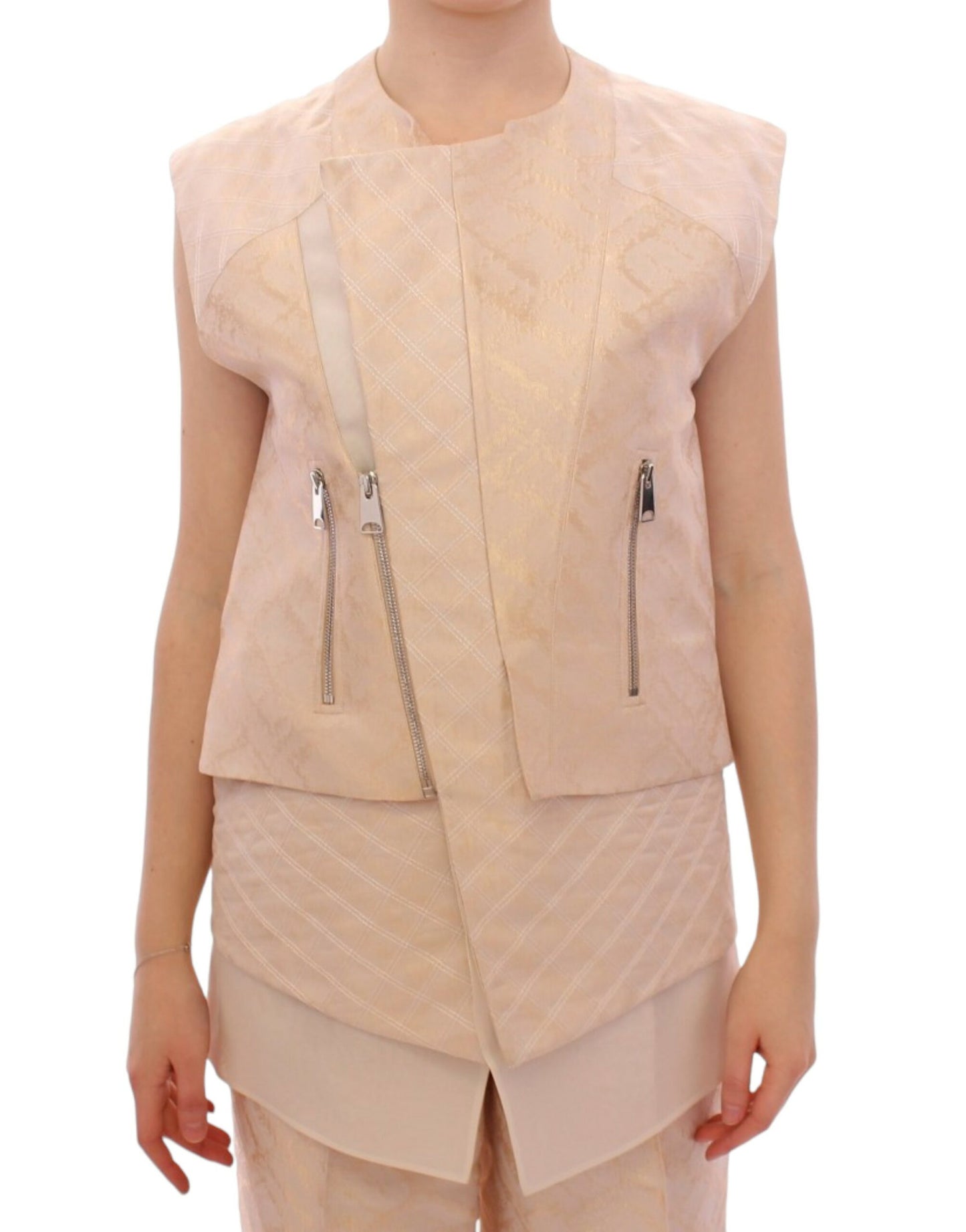 Zeyneptosun Exquisite Beige Brocade Sleeveless Jacket Vest