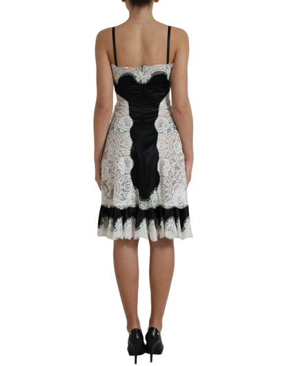 Dolce &amp; Gabbana Black White Lace See Through A-Line Sleeveless Dress