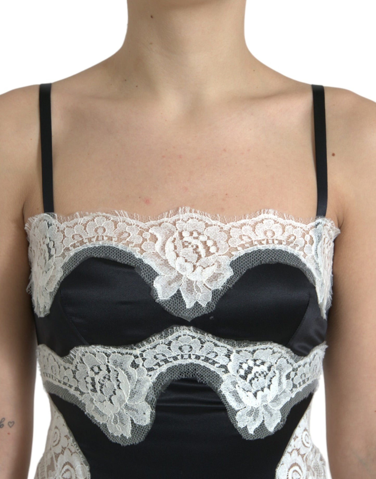 Dolce &amp; Gabbana Black White Lace See Through A-Line Sleeveless Dress