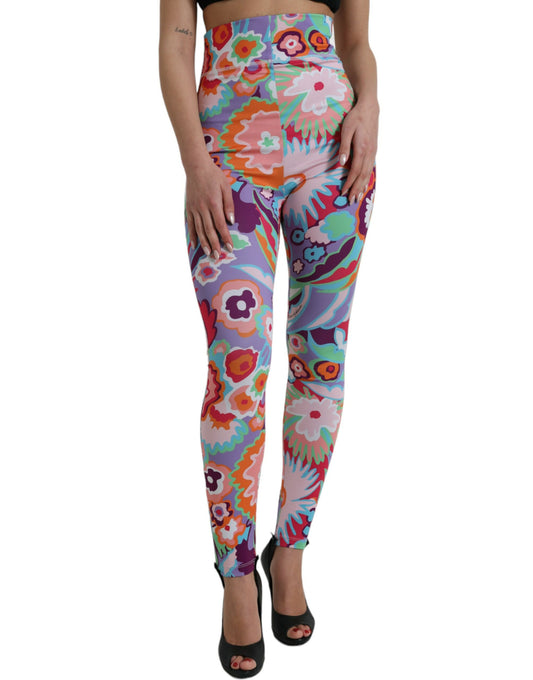 Dolce &amp; Gabbana Multicolor Floral High Waist Leggings Pants