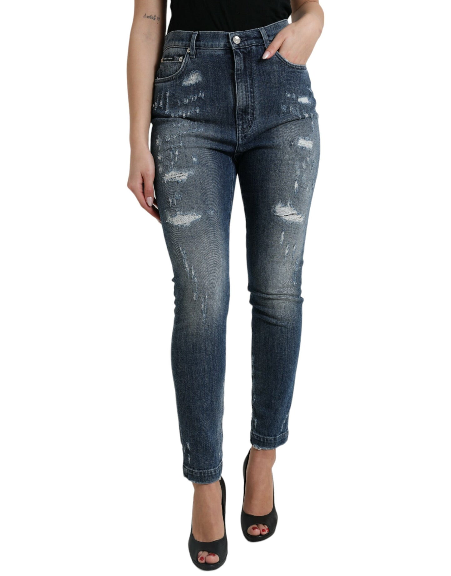 Dolce &amp; Gabbana Dark Blue Distressed GRACE Skinny Denim Jeans