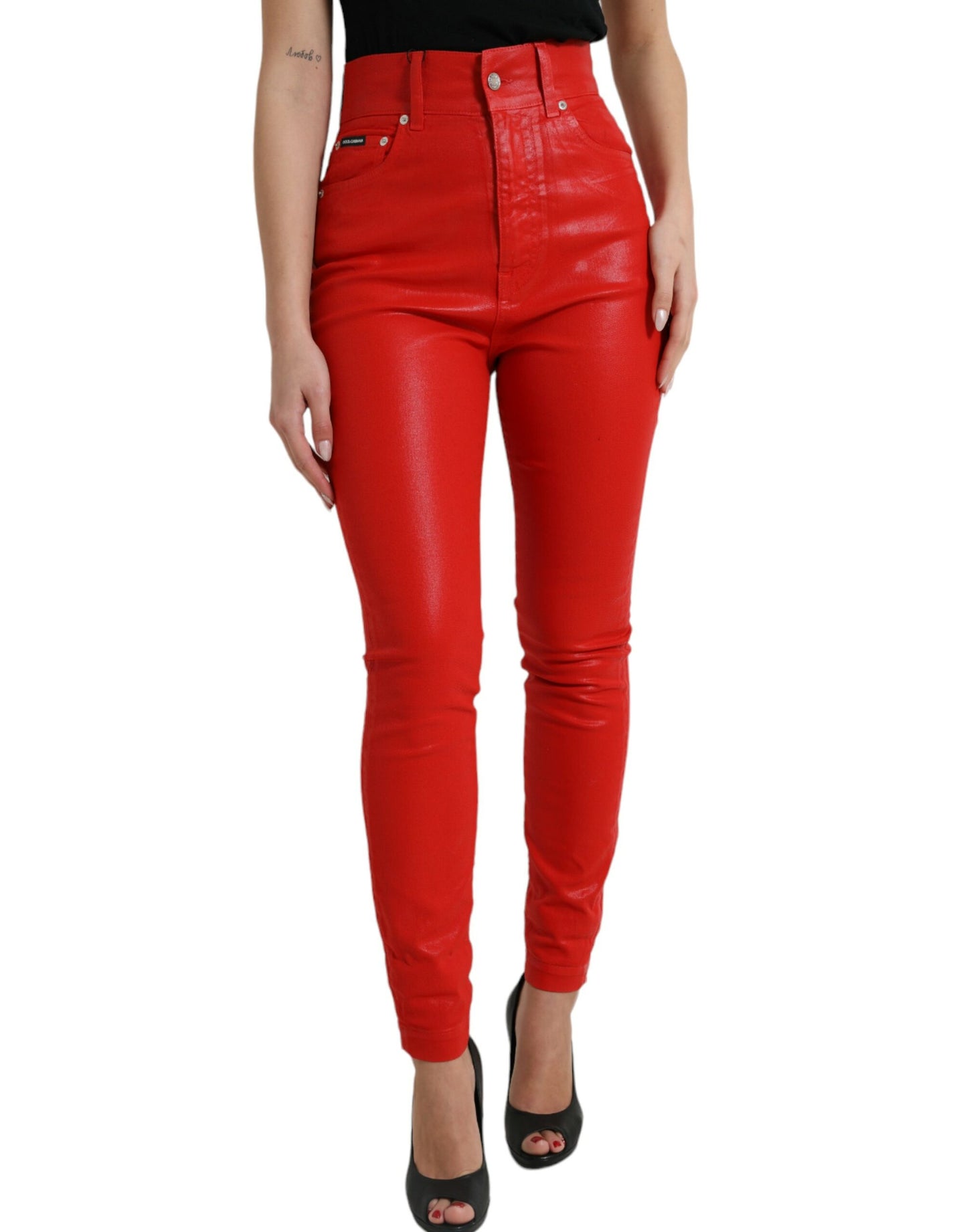 Dolce &amp; Gabbana Red Cotton High Waist Skinny Denim Jeans