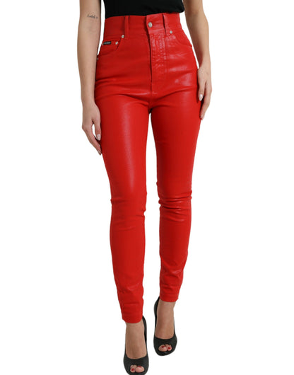 Dolce &amp; Gabbana Red Cotton High Waist Skinny Denim Jeans