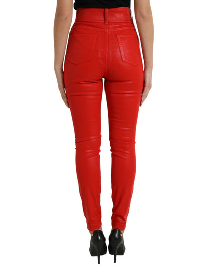 Dolce &amp; Gabbana Red Cotton High Waist Skinny Denim Jeans