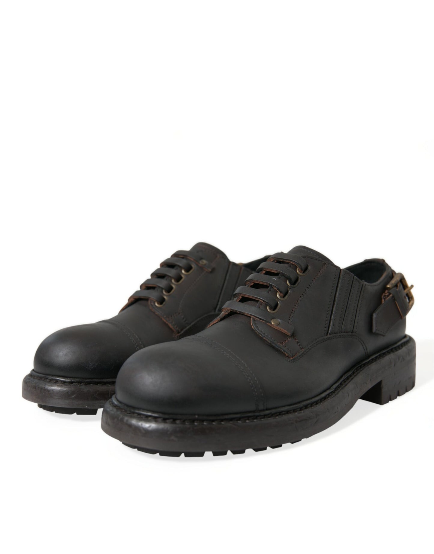 Dolce &amp; Gabbana Brown Leather Lace Up Derby Men Dress Shoes