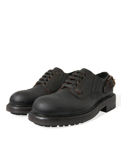 Dolce &amp; Gabbana Brown Leather Lace Up Derby Men Dress Shoes