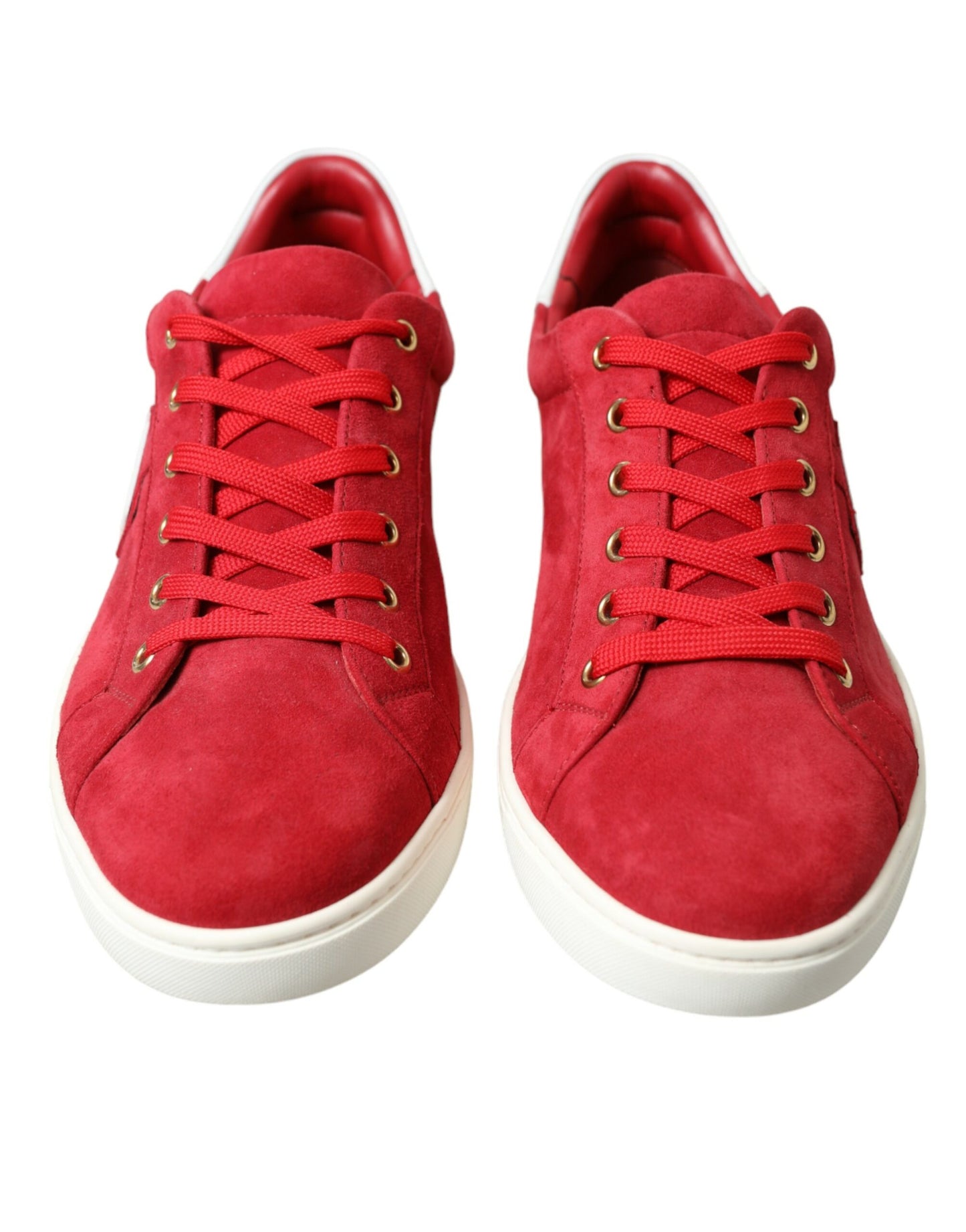 Dolce &amp; Gabbana Red Suede Leather Men Low Top Sneakers Shoes