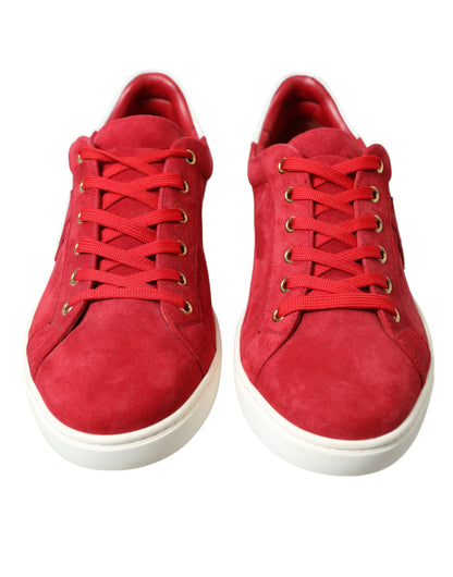 Dolce &amp; Gabbana Red Suede Leather Men Low Top Sneakers Shoes