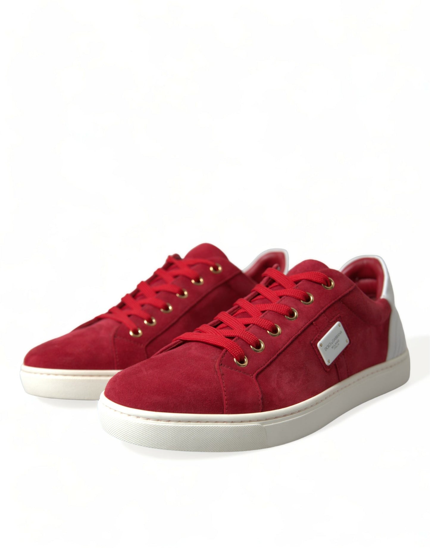 Dolce &amp; Gabbana Red Suede Leather Men Low Top Sneakers Shoes