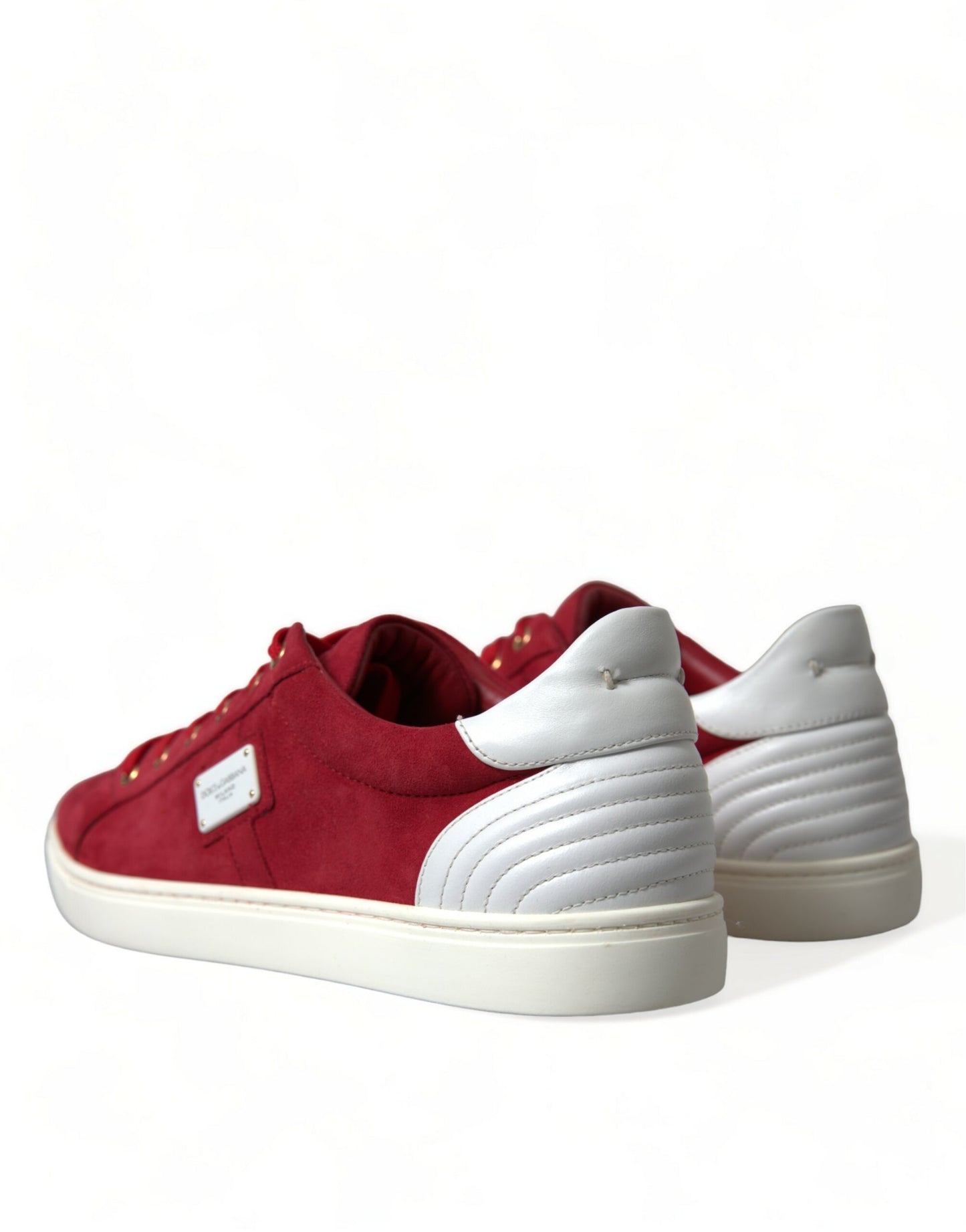 Dolce &amp; Gabbana Red Suede Leather Men Low Top Sneakers Shoes