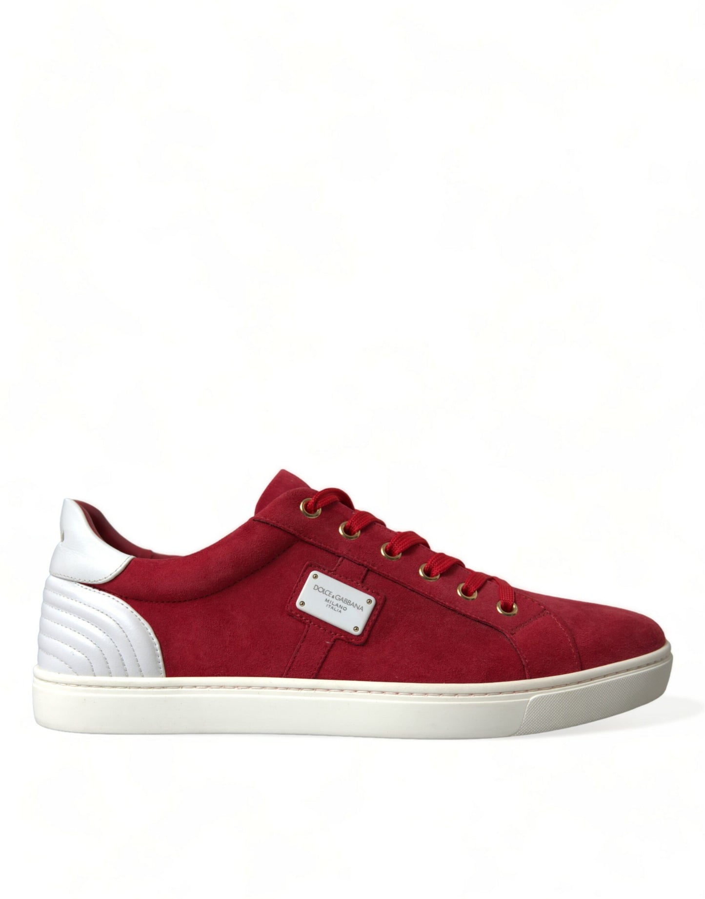 Dolce &amp; Gabbana Red Suede Leather Men Low Top Sneakers Shoes