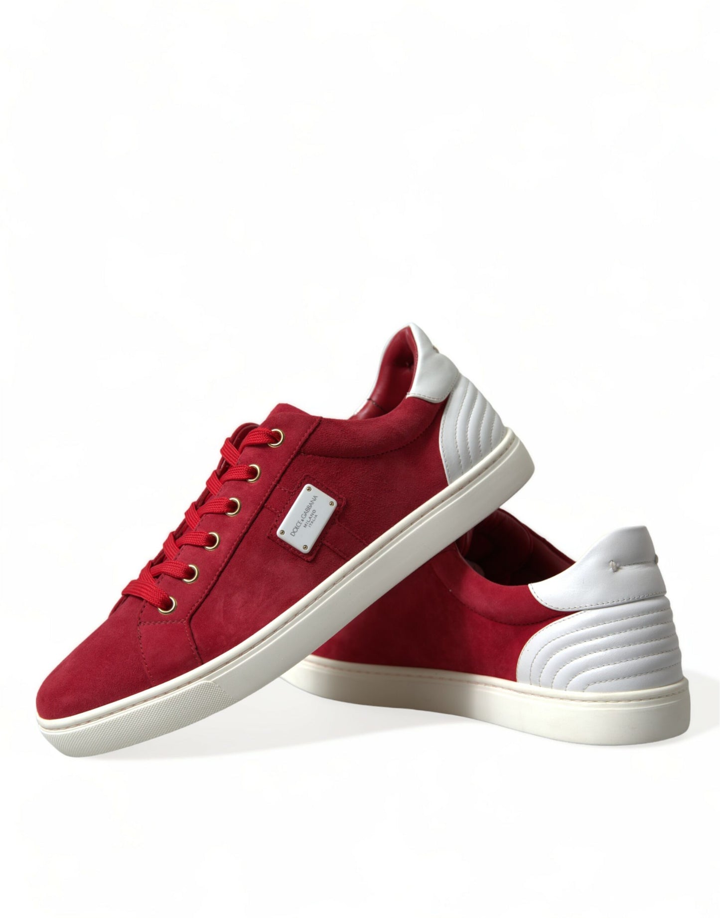 Dolce &amp; Gabbana Red Suede Leather Men Low Top Sneakers Shoes