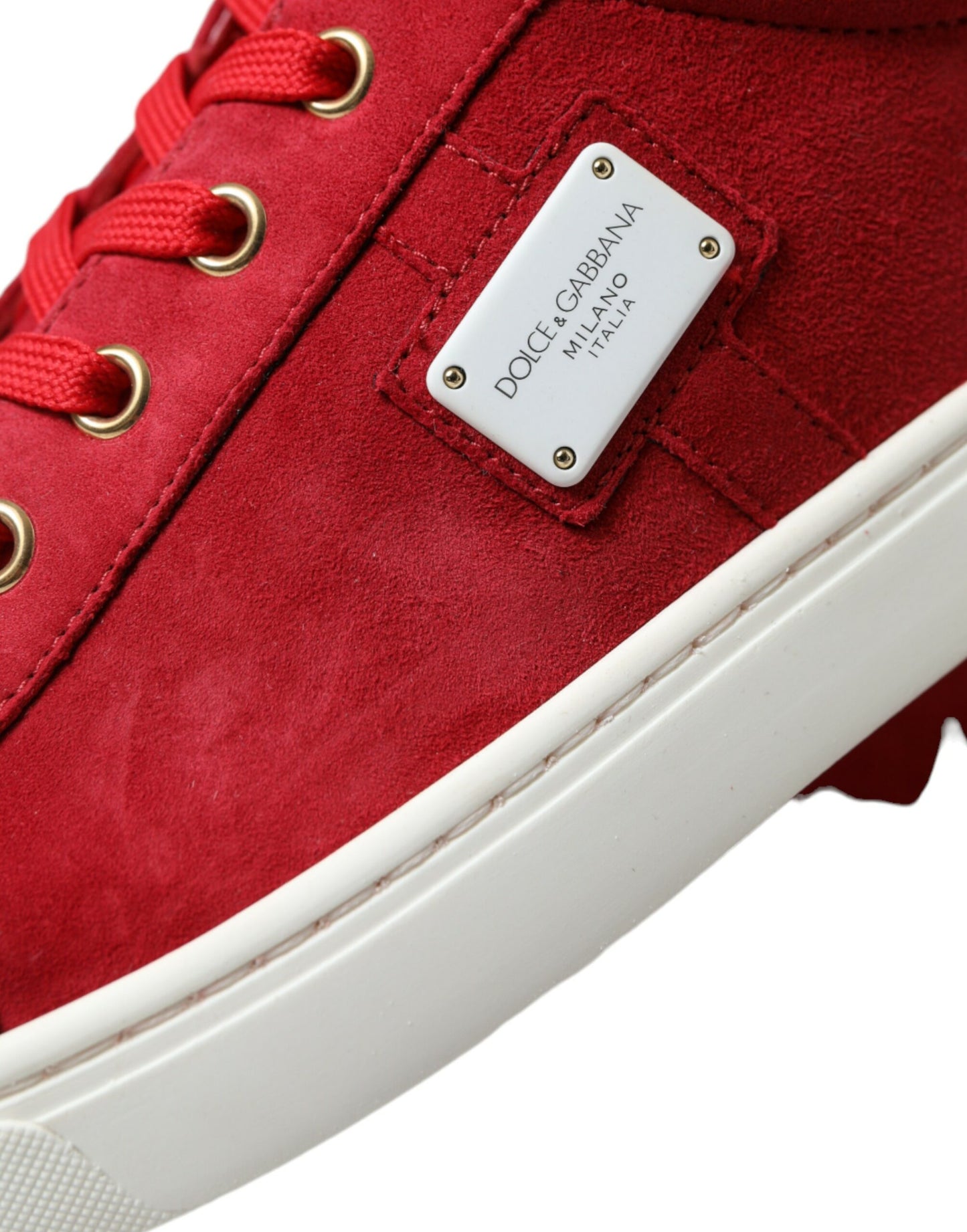 Dolce &amp; Gabbana Red Suede Leather Men Low Top Sneakers Shoes