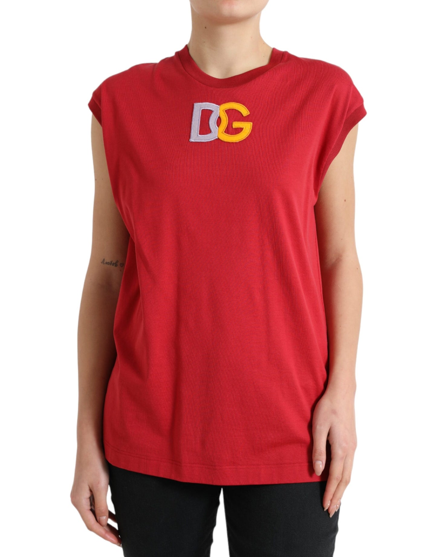 Dolce &amp; Gabbana Red Cotton DG Logo Crew Neck Tank Top T-shirt