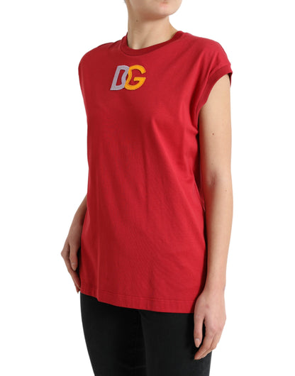 Dolce &amp; Gabbana Red Cotton DG Logo Crew Neck Tank Top T-shirt