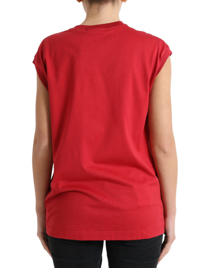 Dolce &amp; Gabbana Red Cotton DG Logo Crew Neck Tank Top T-shirt