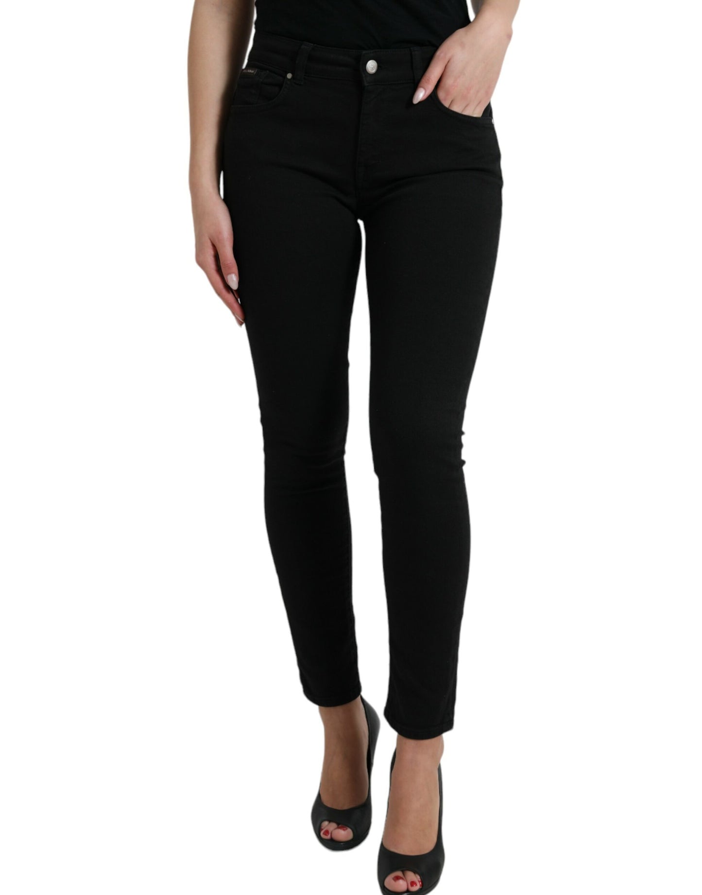 Dolce &amp; Gabbana Black Cotton Mid Waist Skinny Denim Jeans