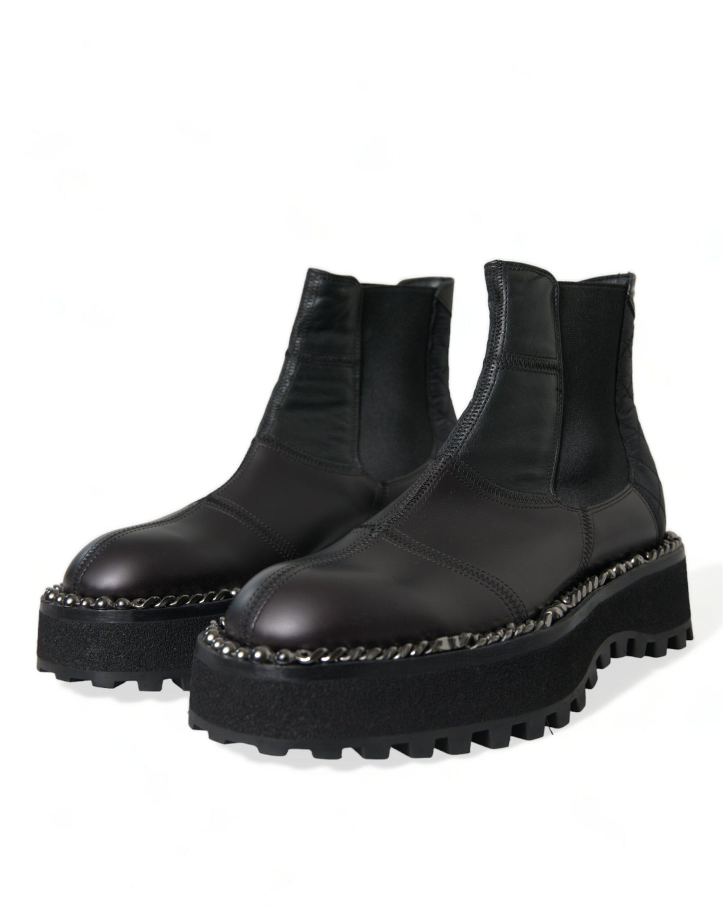 Dolce &amp; Gabbana Black Leather Slip On Stretch Chelsea Boots Shoes