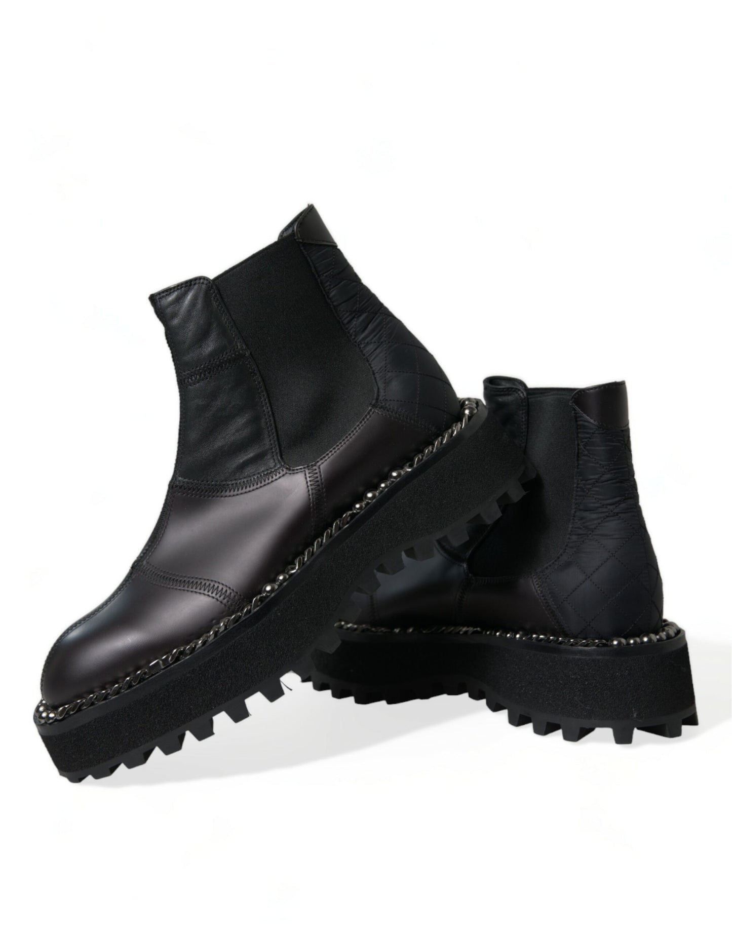 Dolce &amp; Gabbana Black Leather Slip On Stretch Chelsea Boots Shoes