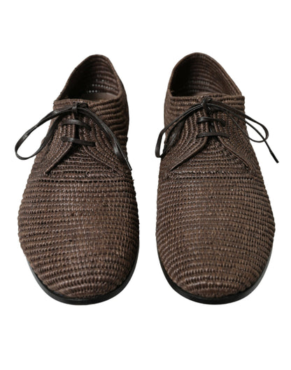 Dolce & Gabbana Elegant Raffia Upper Derby Shoes - Lace Up in Brown