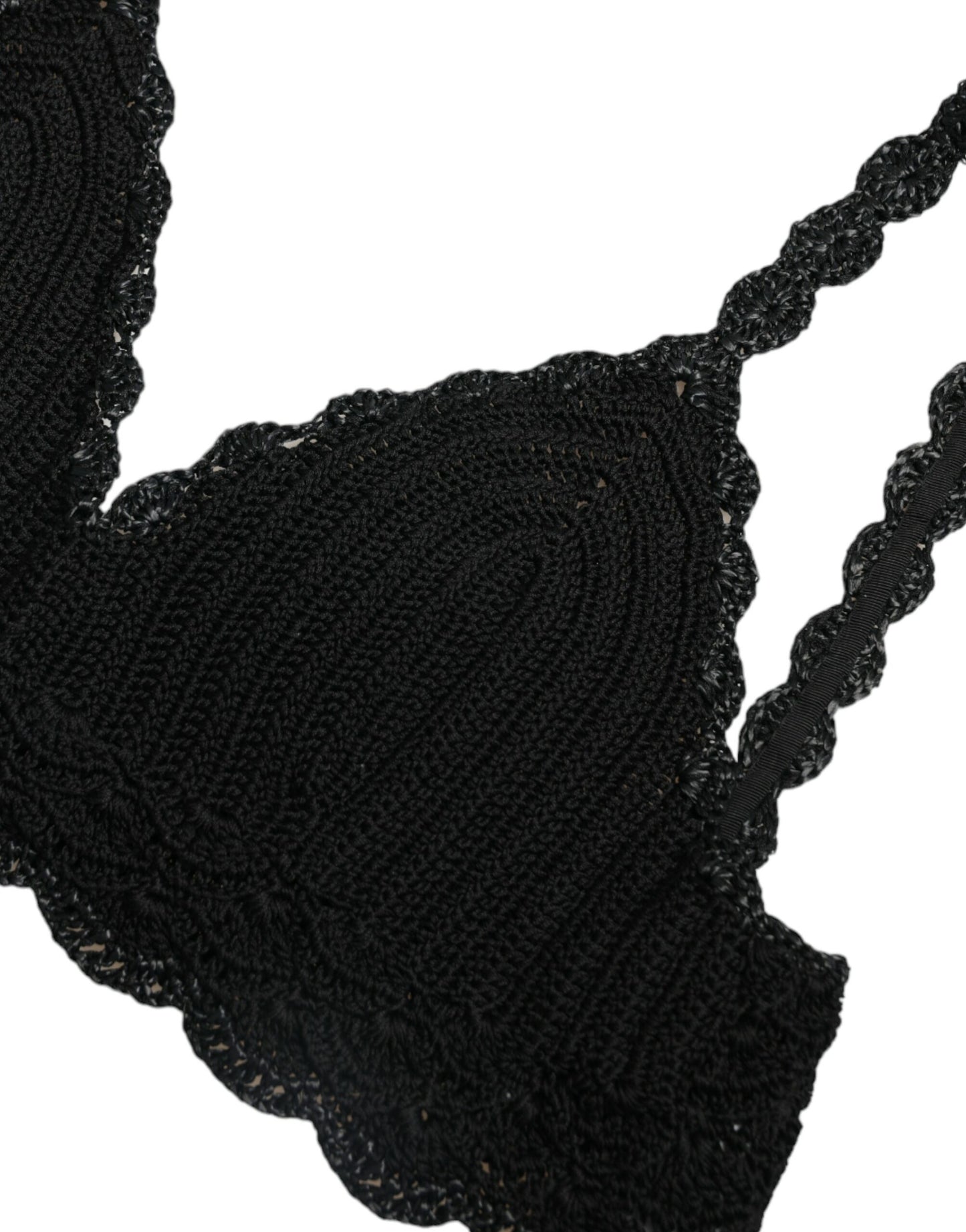 Dolce &amp; Gabbana Black Cotton Bustier Cropped Crochet Tank Top