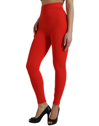 Dolce &amp; Gabbana Red Nylon Stretch Slim Leggings Pants