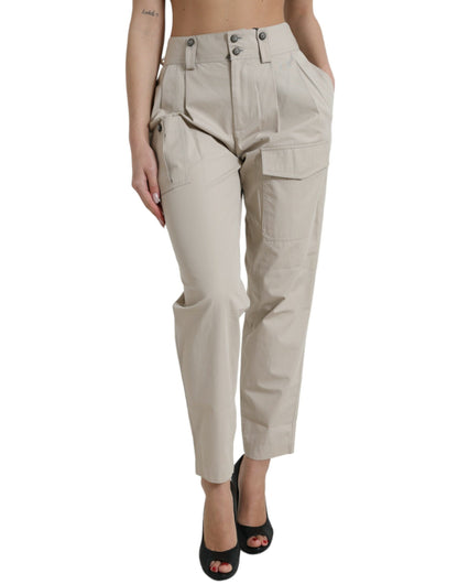 Dolce &amp; Gabbana Beige Cotton High Waist Tapered Pants