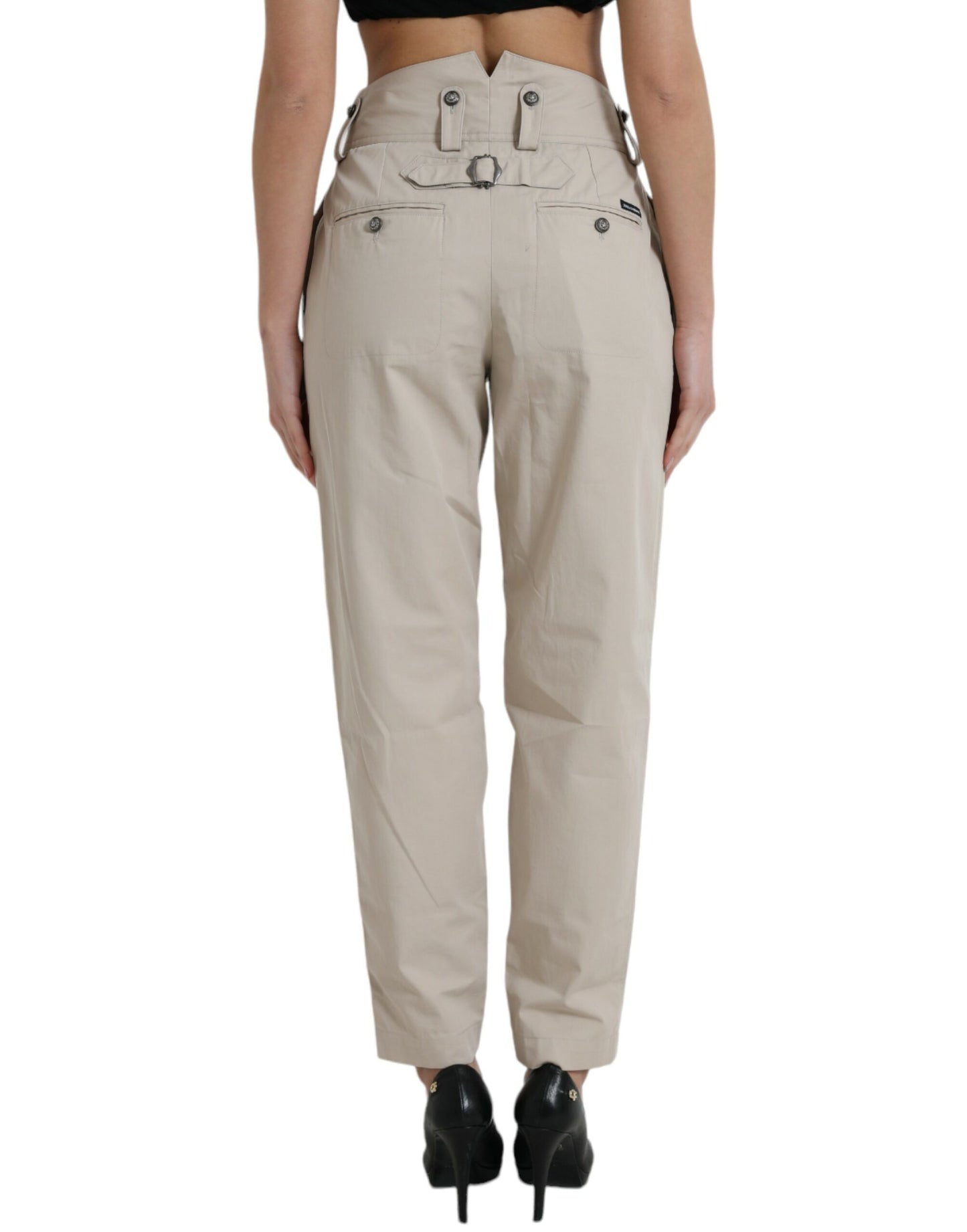 Dolce &amp; Gabbana Beige Cotton High Waist Tapered Pants