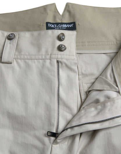 Dolce &amp; Gabbana Beige Cotton High Waist Tapered Pants