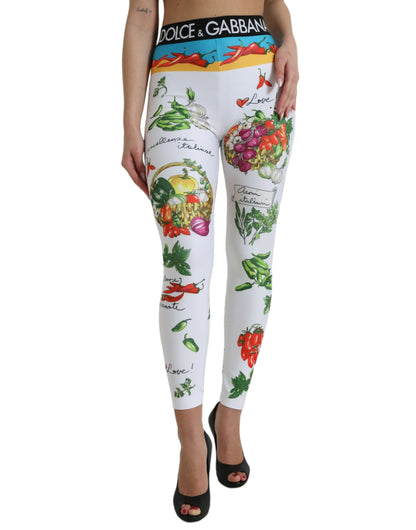 Dolce &amp; Gabbana White Vegetables High Waist Leggings Pants