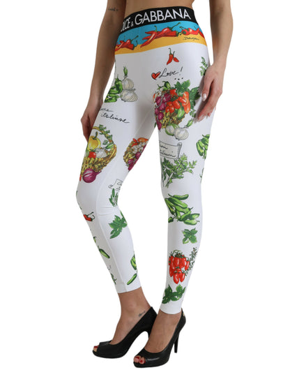 Dolce &amp; Gabbana White Vegetables High Waist Leggings Pants