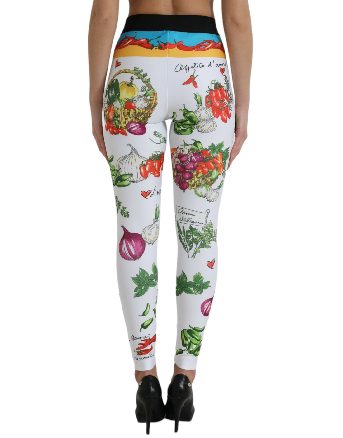 Dolce &amp; Gabbana White Vegetables High Waist Leggings Pants