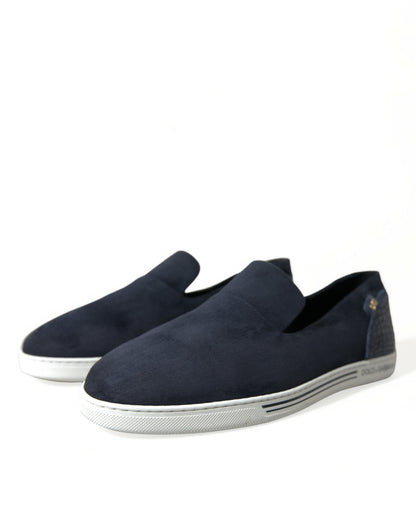 Dolce &amp; Gabbana Blue Suede Caiman Loafers Saint Tropez Shoes