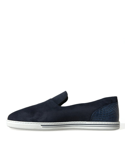 Dolce &amp; Gabbana Blue Suede Caiman Loafers Saint Tropez Shoes