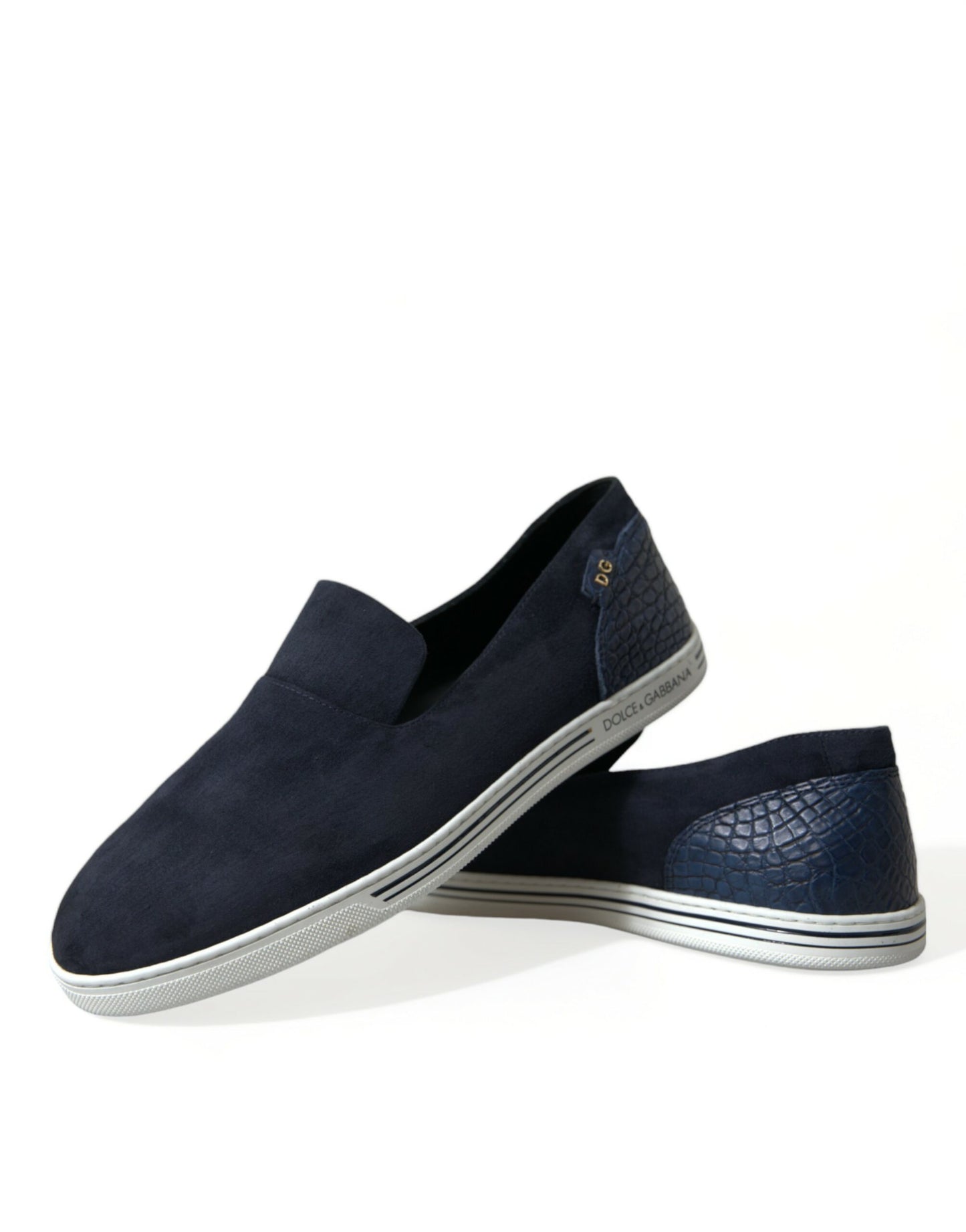 Dolce &amp; Gabbana Blue Suede Caiman Loafers Saint Tropez Shoes