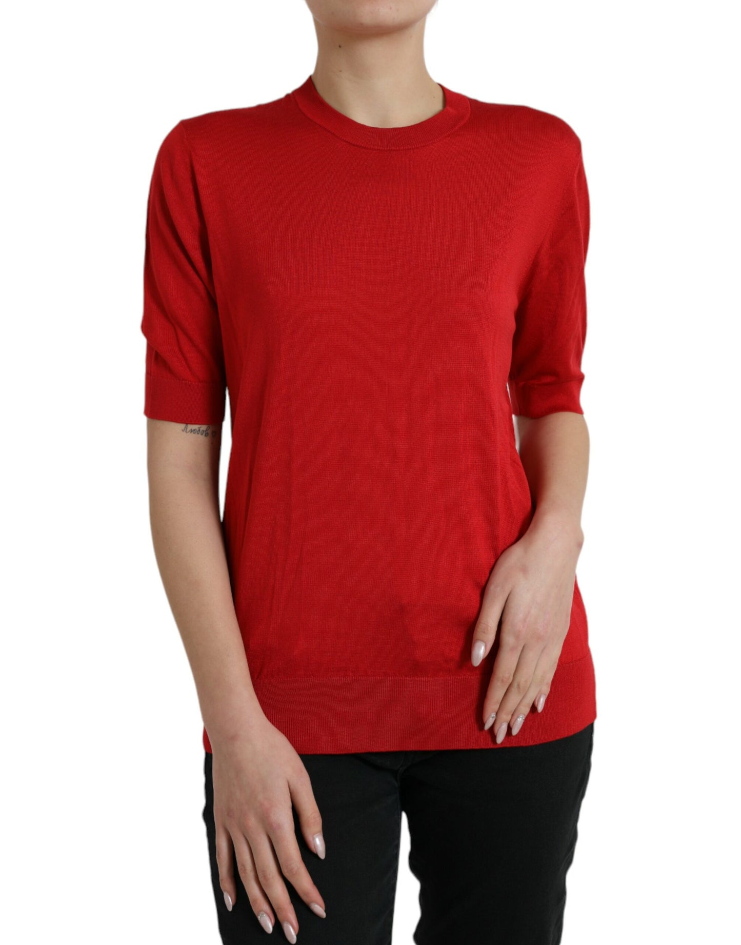 Dolce &amp; Gabbana Red Silk Crew Neck Short Sleeves T-shirt Top