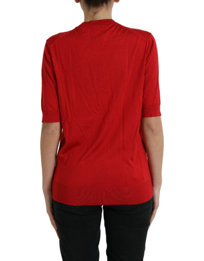 Dolce &amp; Gabbana Red Silk Crew Neck Short Sleeves T-shirt Top